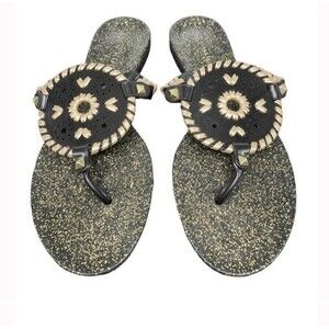 Jack Rogers Georgica Sparkle Glitter Jelly Flip Flops Sandals 7 Black Gold